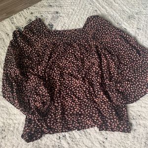 FLORAL PINK + BLACK SQUARE NECK TOP